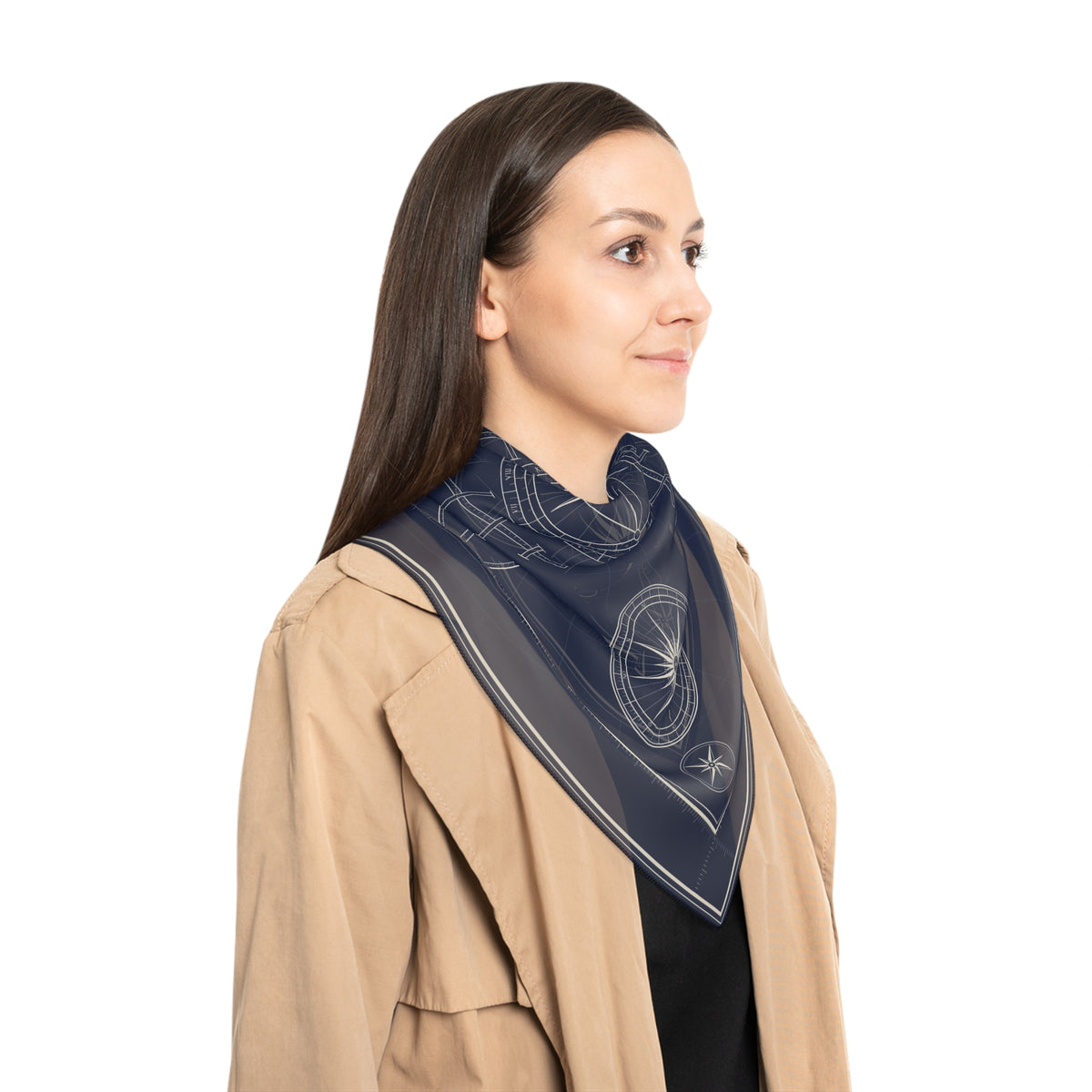 Azul - Vintage Compass Rose Nautical Map Poly Scarf