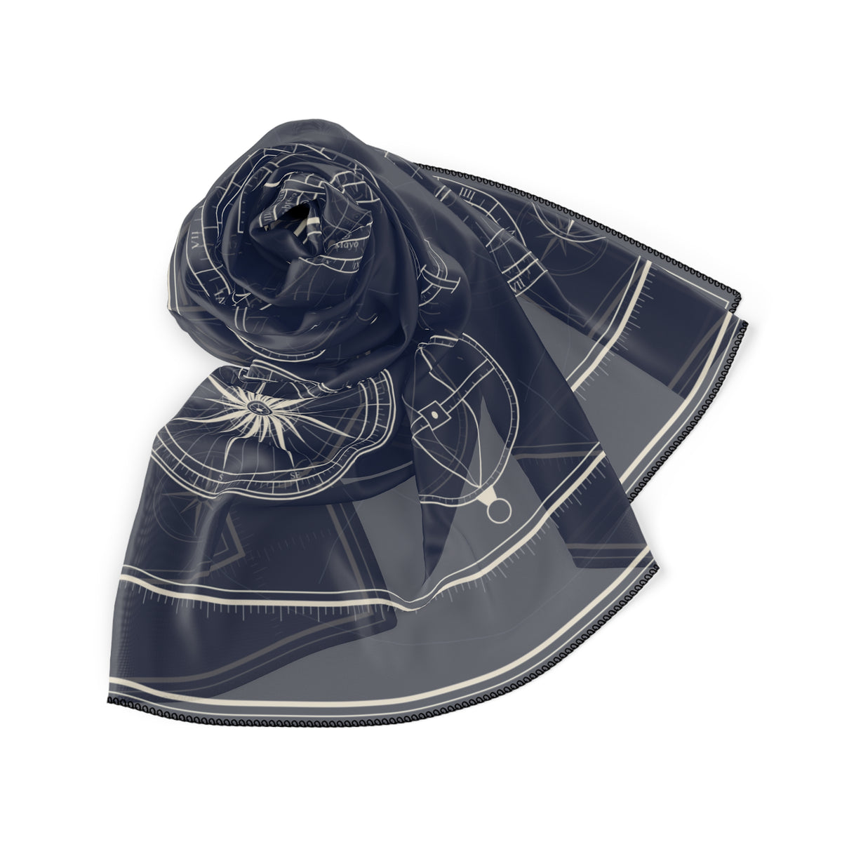 Azul - Vintage Compass Rose Nautical Map Poly Scarf