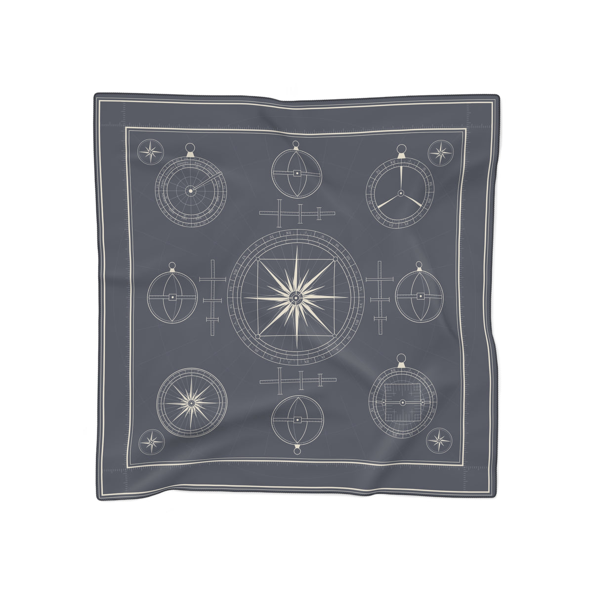 Azul - Vintage Compass Rose Nautical Map Poly Scarf